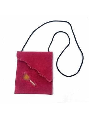 Vintage Boho Hippie Small Red Suede Leather Floral Festival Crossbody Bag Purse